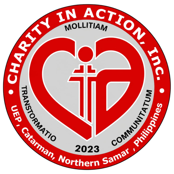 Charity in Action seal — heart, cross, and servant figure
